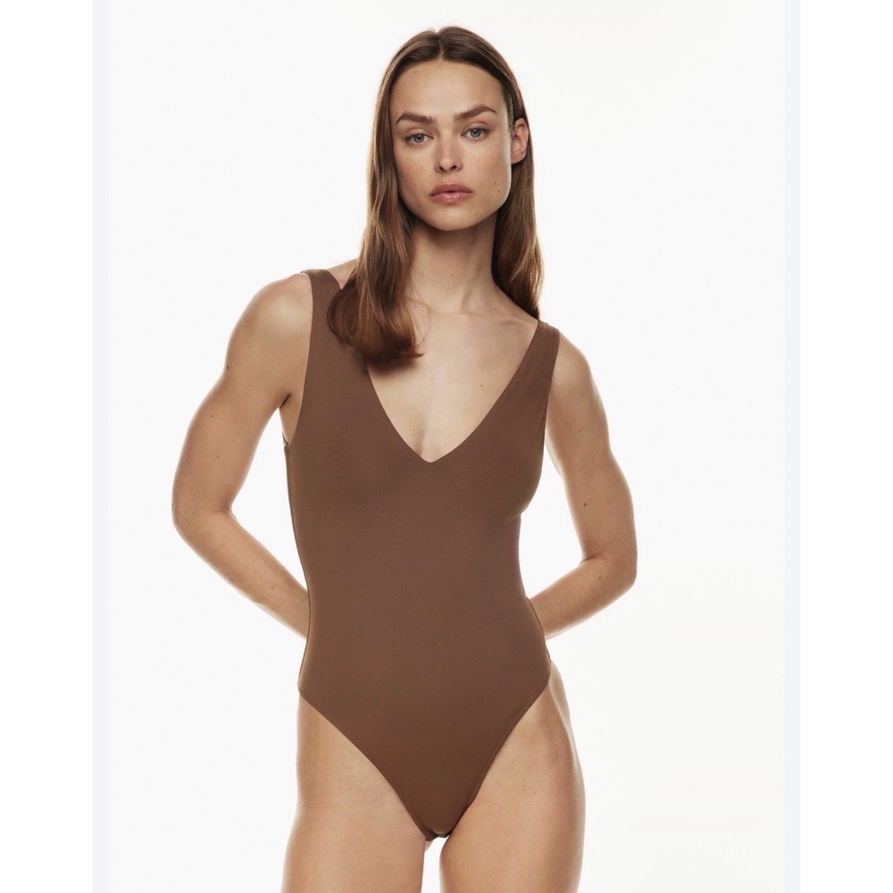 Aritzia Babaton Light Brown Contour Bodysuit Thong Back Seamless Smoothing Sz XL